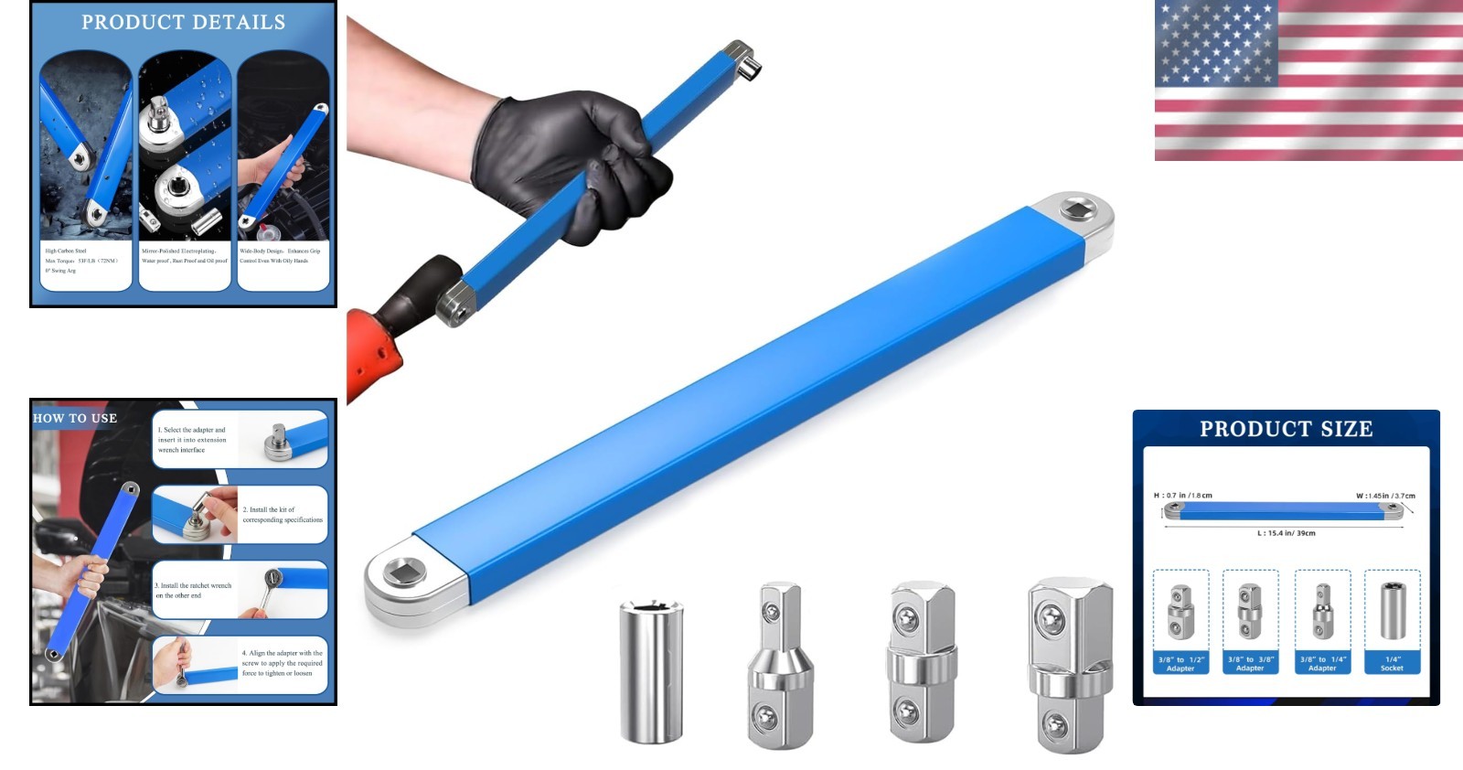 Universal 15.4-Inch Extension Wrench Set for Automotive Repairs in Tight Spaces