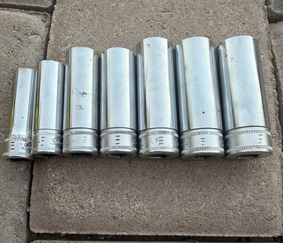 Snap On 3/8 Drive Deep Well Metric 6 Point Sockets 11,12,15,16,17,18,19mm 7 Pc
