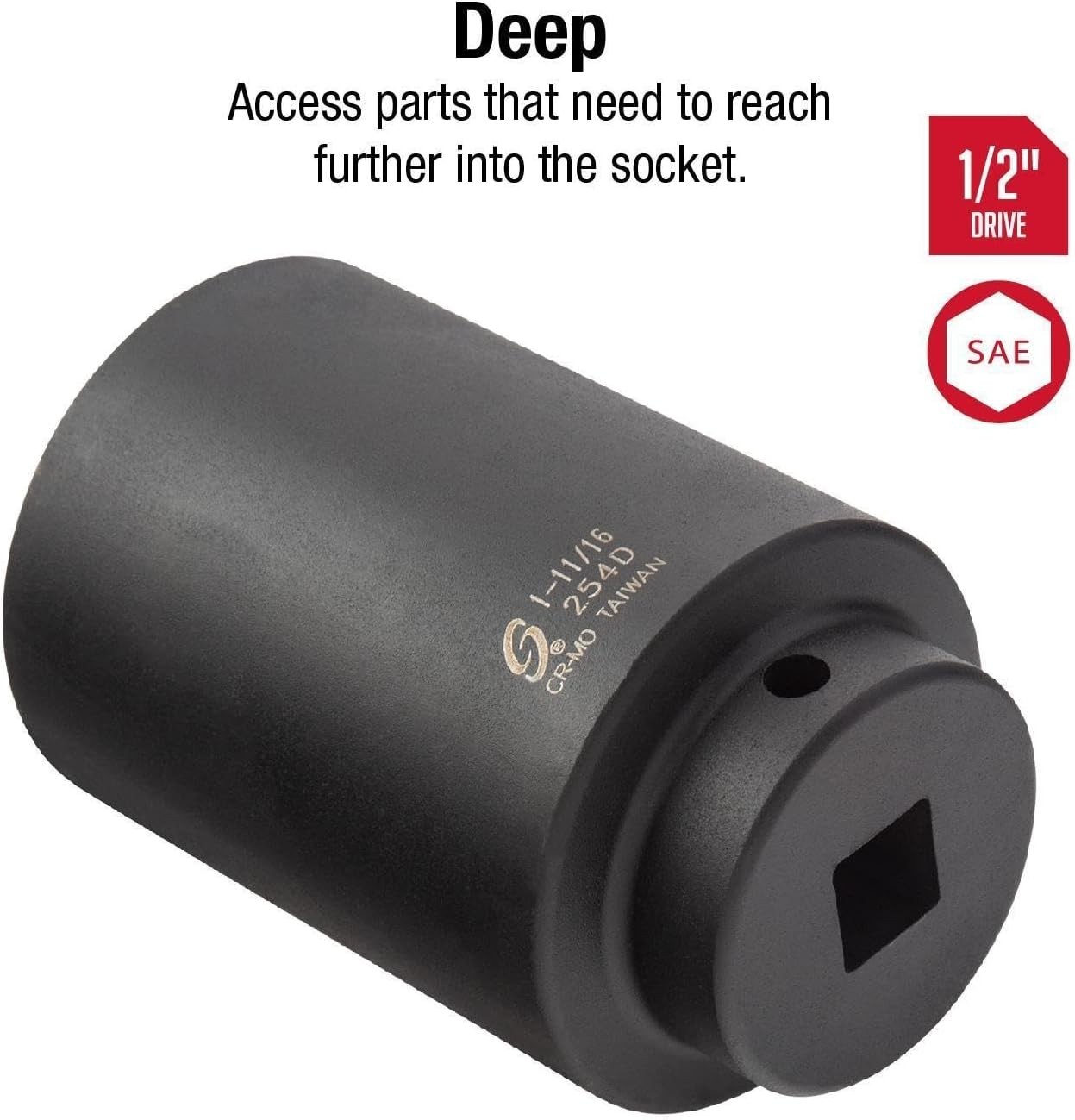 1/2 Inch Drive 1-11/16 Inch Deep Impact Socket – CR-Mo Steel, Lifetime