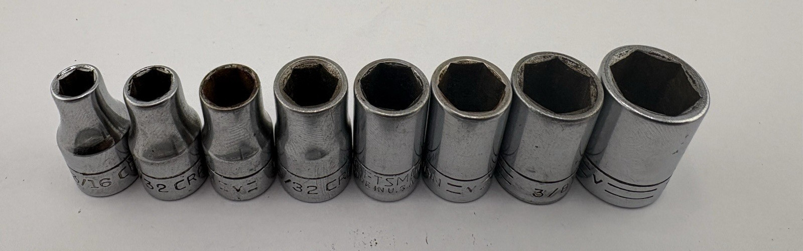 Vintage 8 Craftsman Shallow Sockets 1/4″ Drive 6pt 3/16″ – 7/16″ -V-