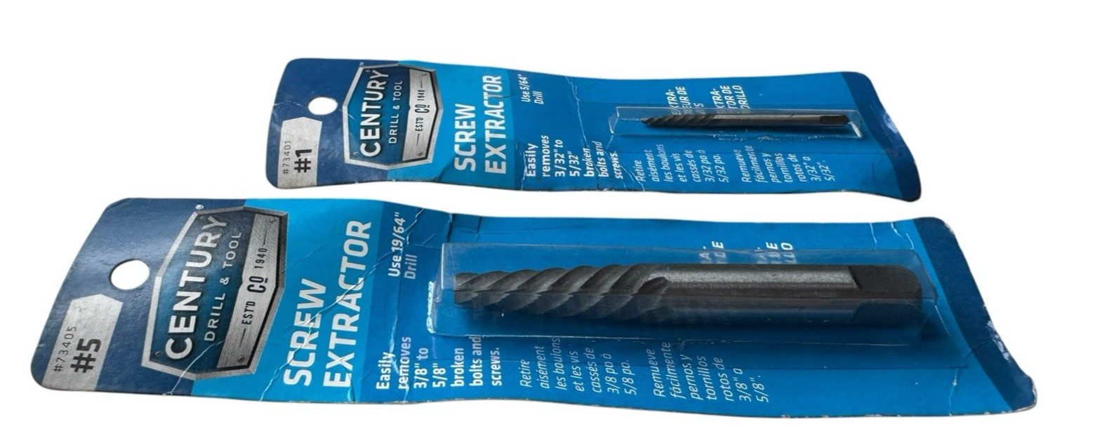Century Drill & Tool 73401 #1 + 73405 #5 Spiral Flute Screw Extractors Set