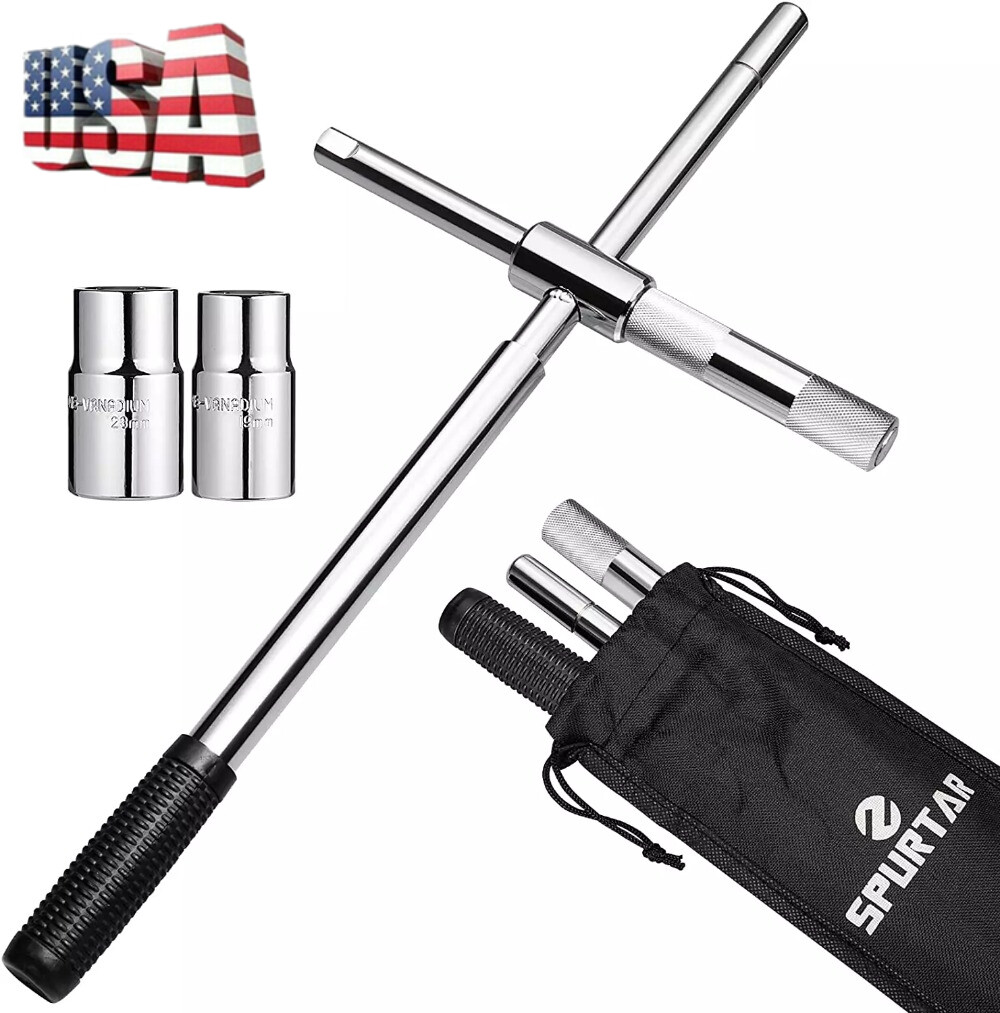 23″ Universal Extended Lug Wrench, 4 Way Tire Iron Nut Wrench Set W/Socket