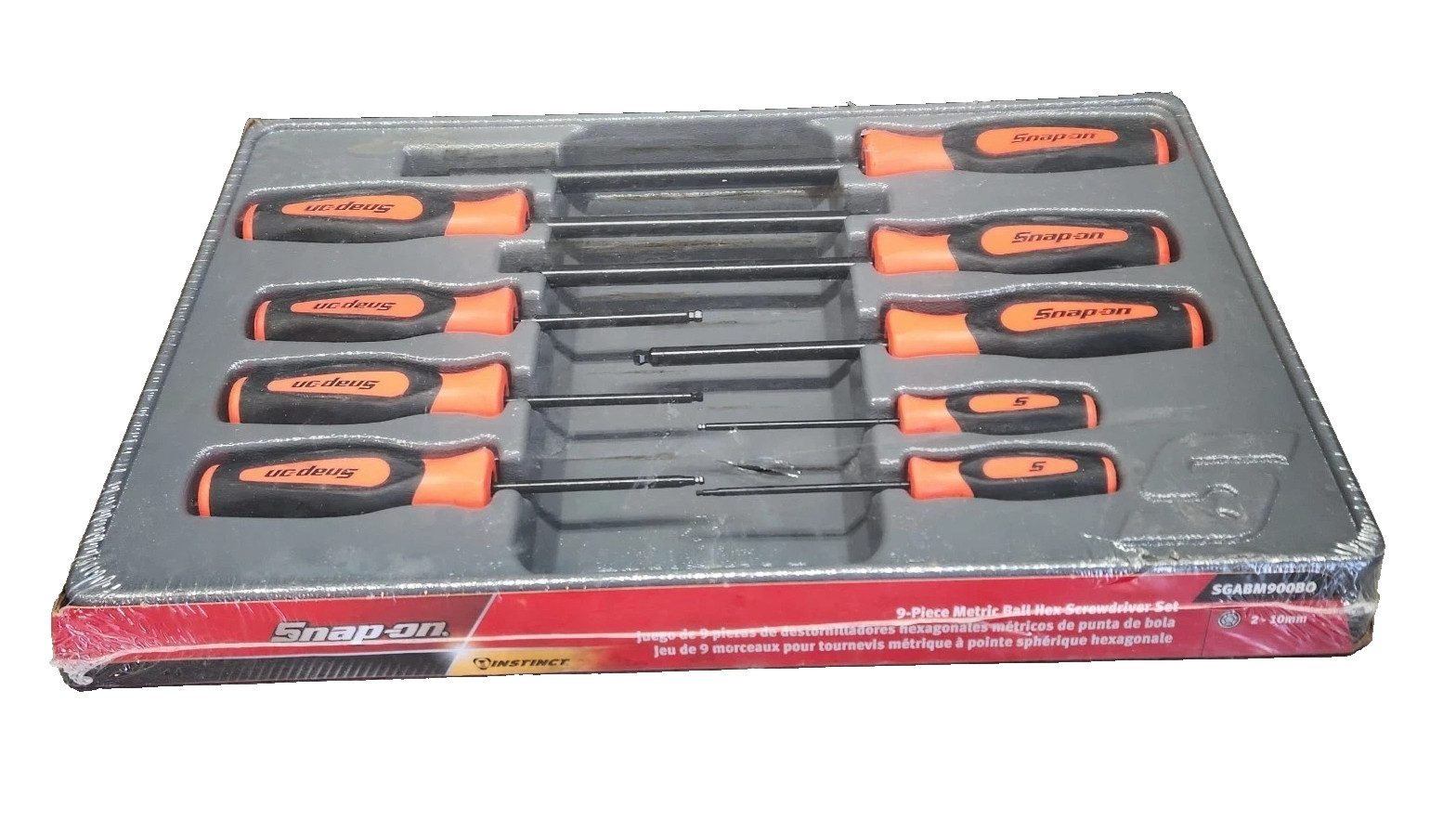 New Snap-on™ SGABM900BO 9pc Ball Hex Orange Instinct Screwdriver Set 2 to 10 mm