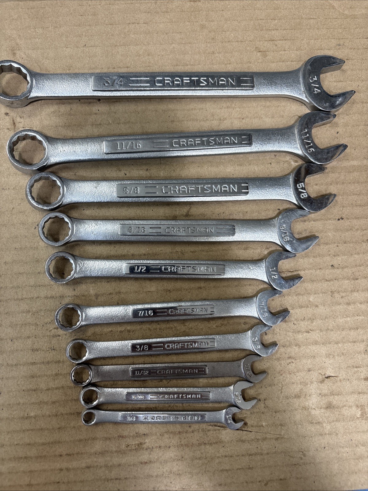 Vintage Craftsman Lot Of 10 Combination Wrench SAE 1/4” -3/4” 12 Pt USA -vv-
