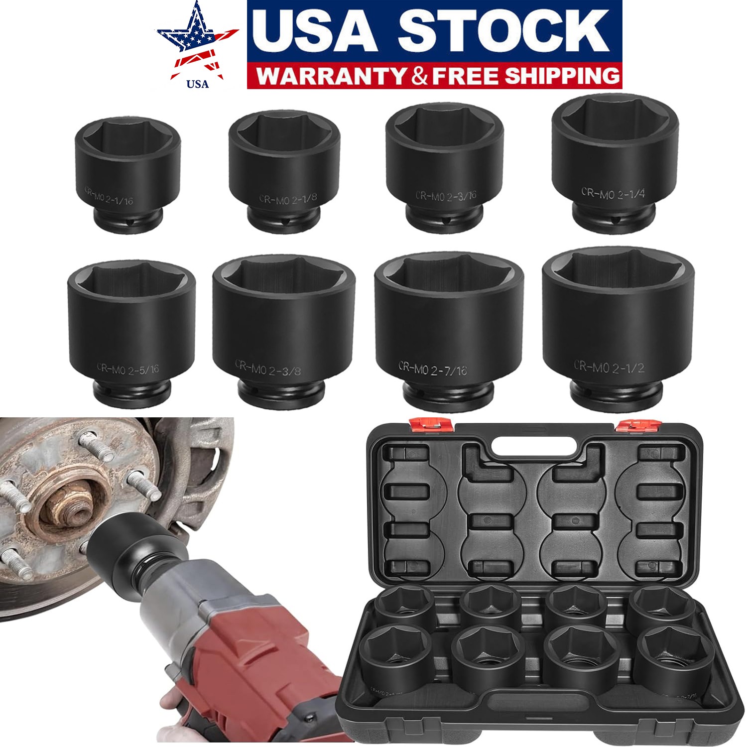 8pc 3/4″ Drive Jumbo Large Impact Socket Set 6 Point SAE 2-1/16″ to 2-1/2″