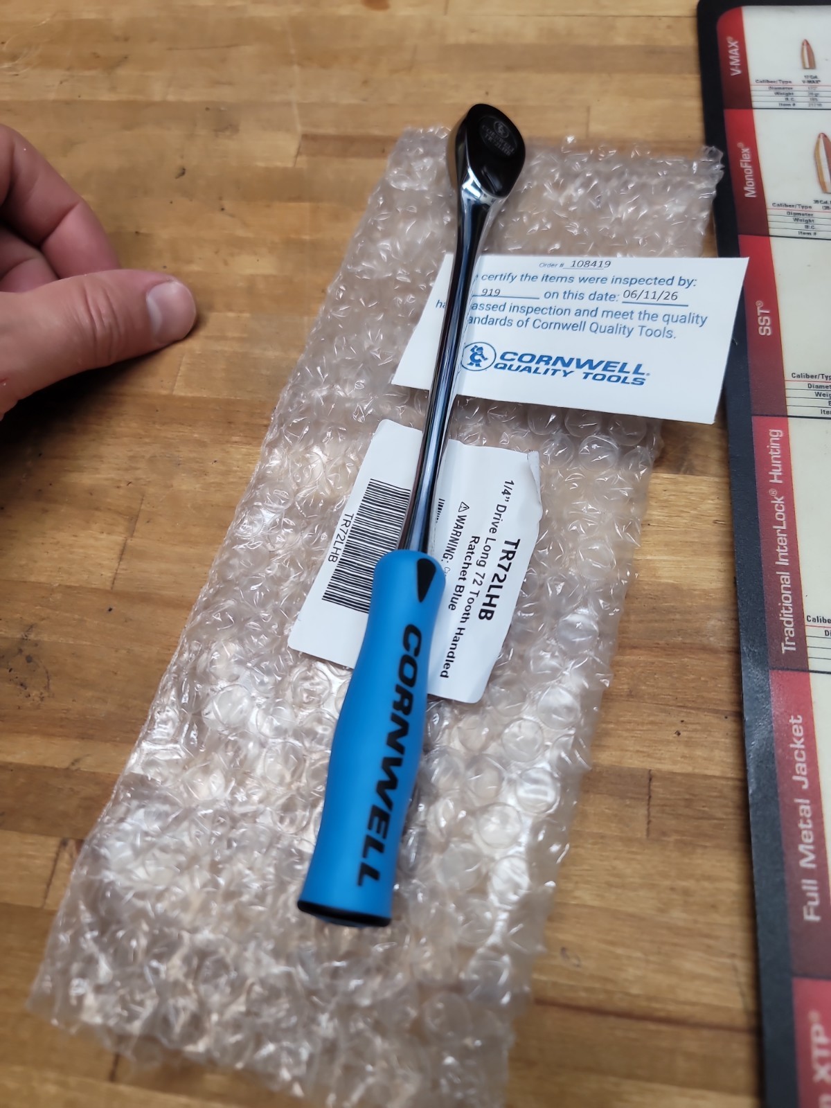 Cornwell Tools USA TR72LHB 1/4” Drive 72 Tooth Long BLUE Soft Grip Ratchet NEW