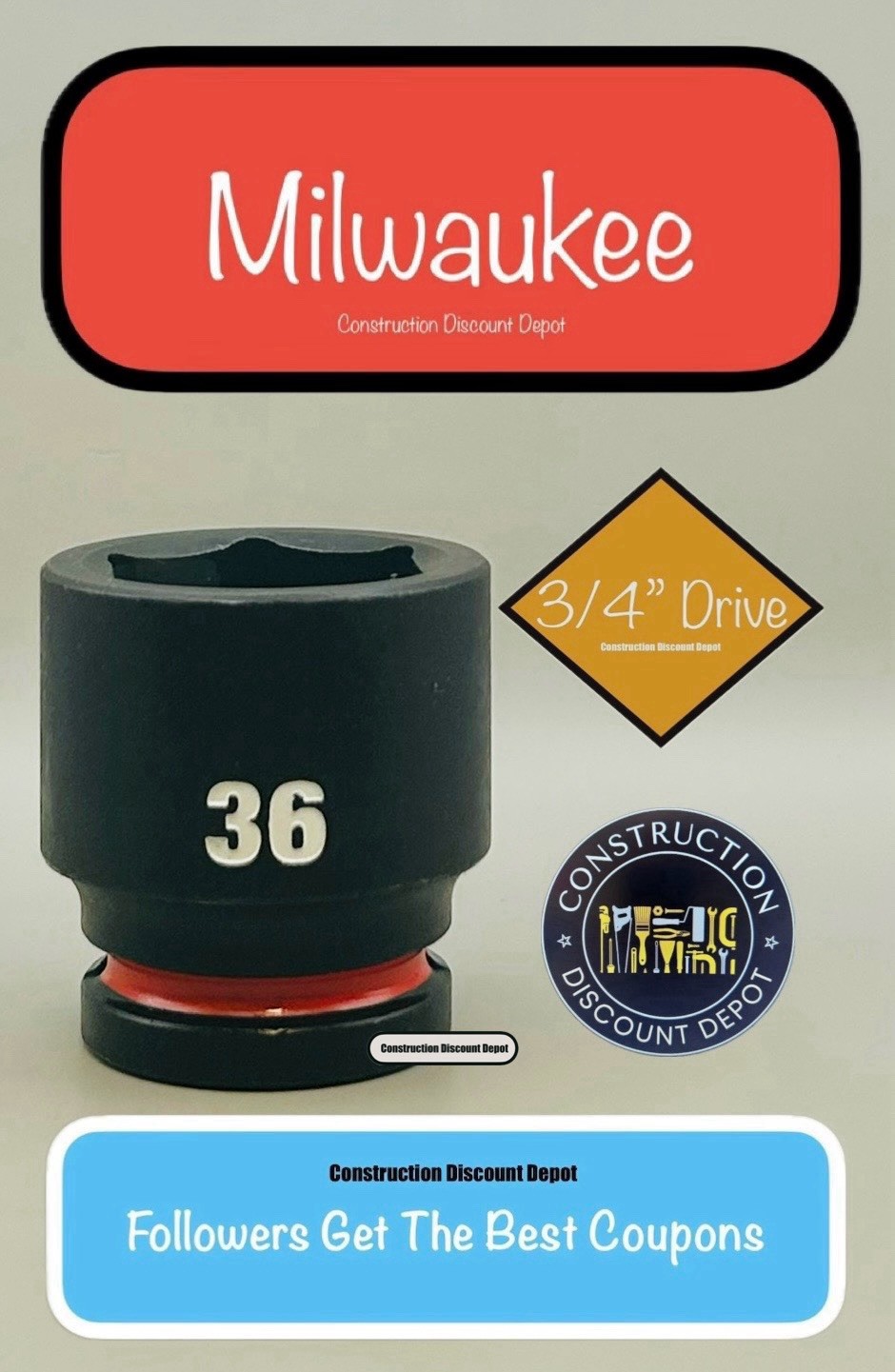 Milwaukee 49-66-6374 36MM Shockwave Impact Duty 3/4″ Drive Shallow Socket 36 mm