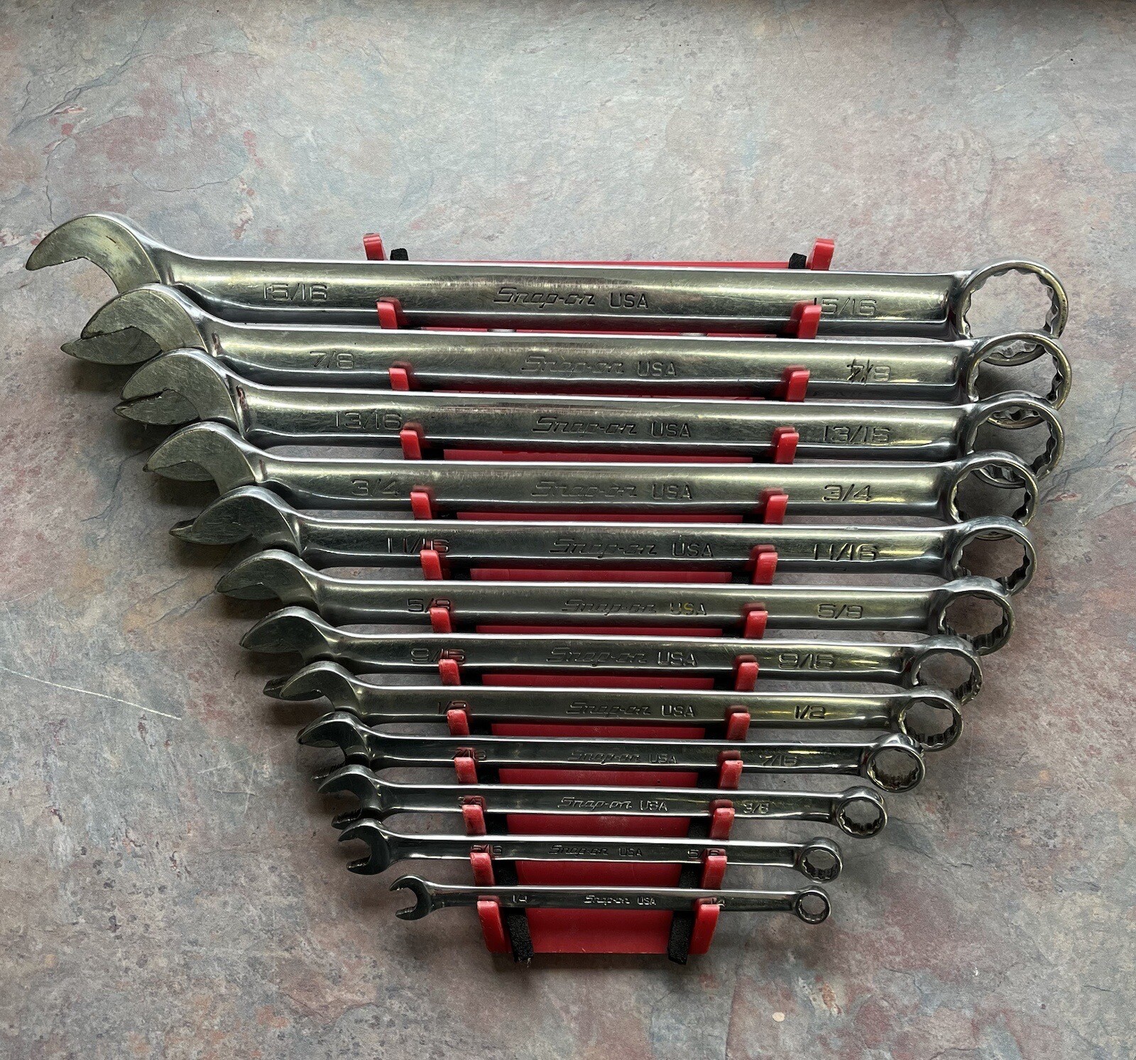 SOEX01 Snap On 13 Pc 12-Point SAE Flank Drive Combination Wrench Set 1/4”-15/16”