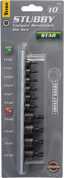 10 Pc Tamper Resistant Stubby Star Bit Socket Set