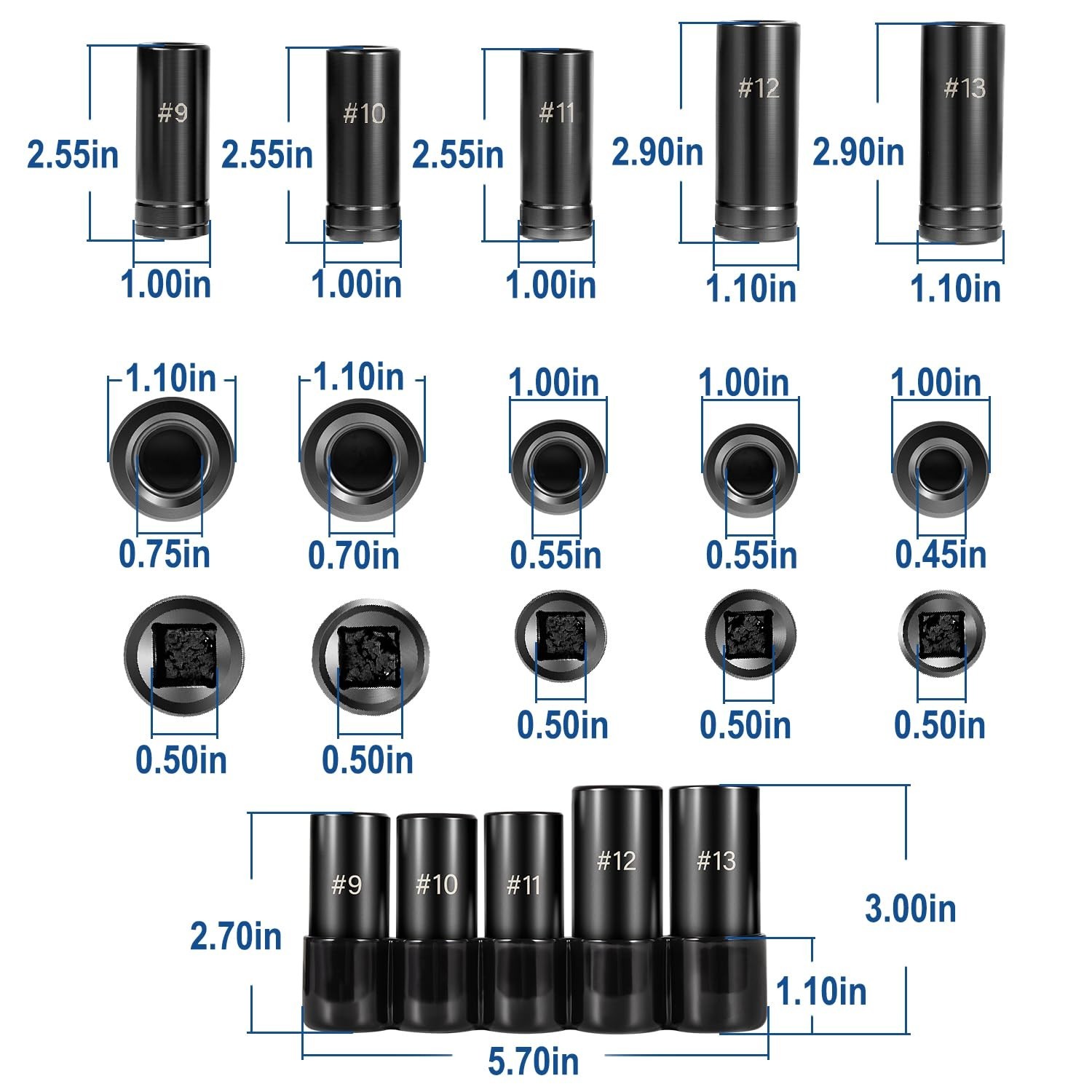 71670 Tap Socket Set Fits 5/8″, 11/16″, 3/4″, 7/8″ and 1″ Taps, 1/2″ Drive