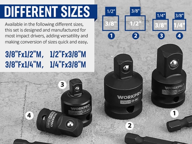 WORKPRO 10PC Impact Socket Set Adapter 1/4″ 3/8″ 1/2″ Joint Socket Drill Adapter