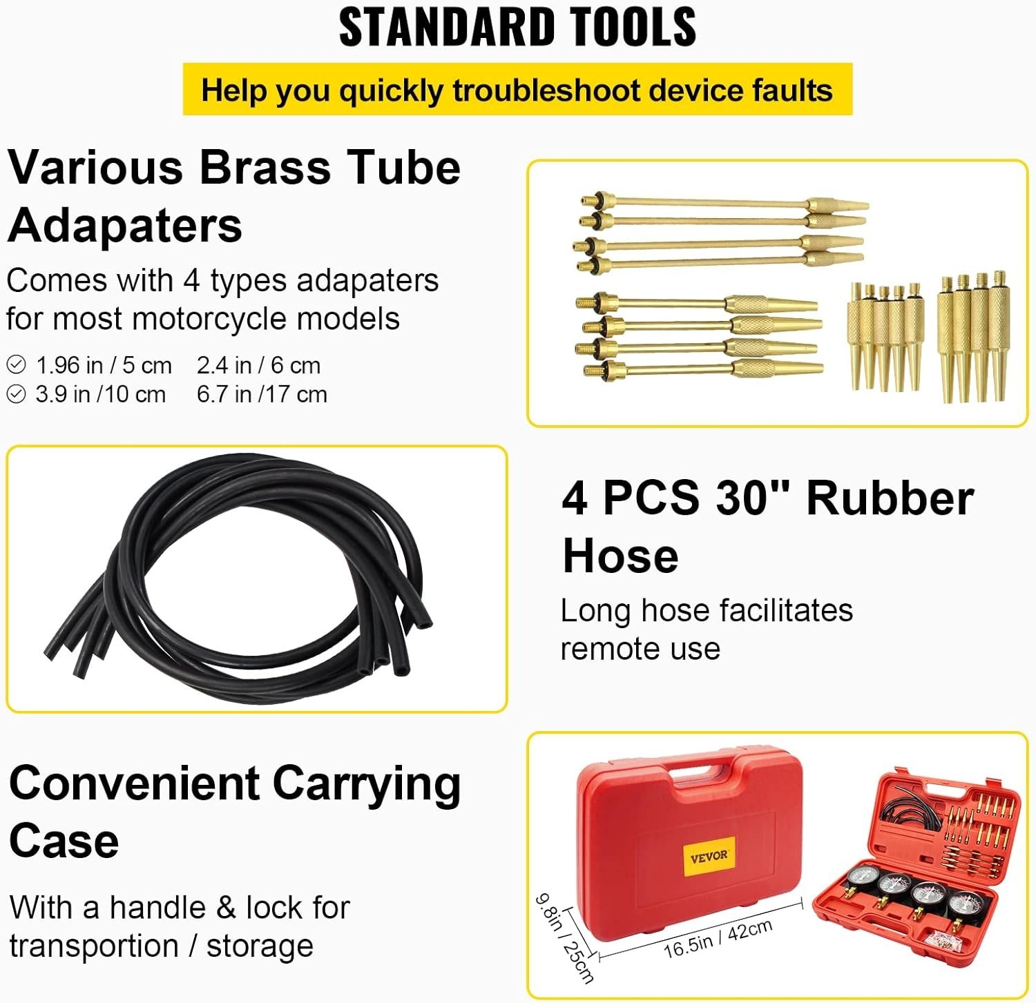 Pro Carb Sync Tool Kit 4 Gauges Vacuum Carburetor Adjuster Corrosion-Resistant
