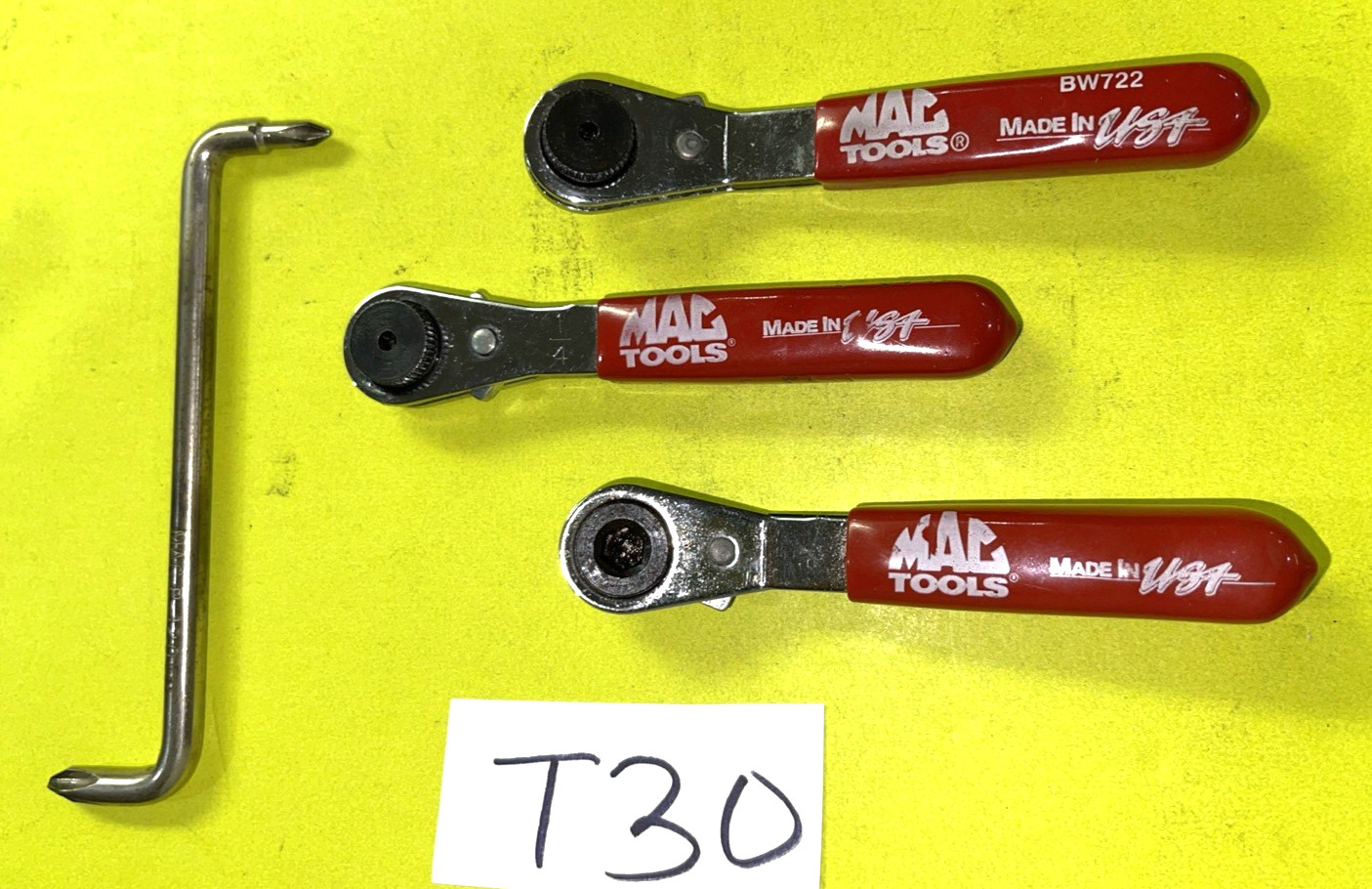 MAC TOOLS 3 PIECE 1/4 HEX BIT THUMB WHEEL RATCHETING WRENCH & OFFSET SCREWDRIVER