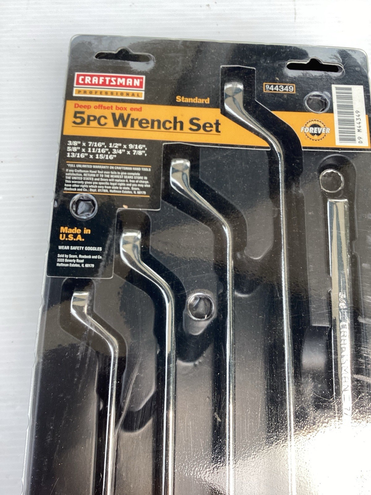 Sears Craftsman Professional 5pc Deep Offset Wrench Set 44349 SAE Full Polish