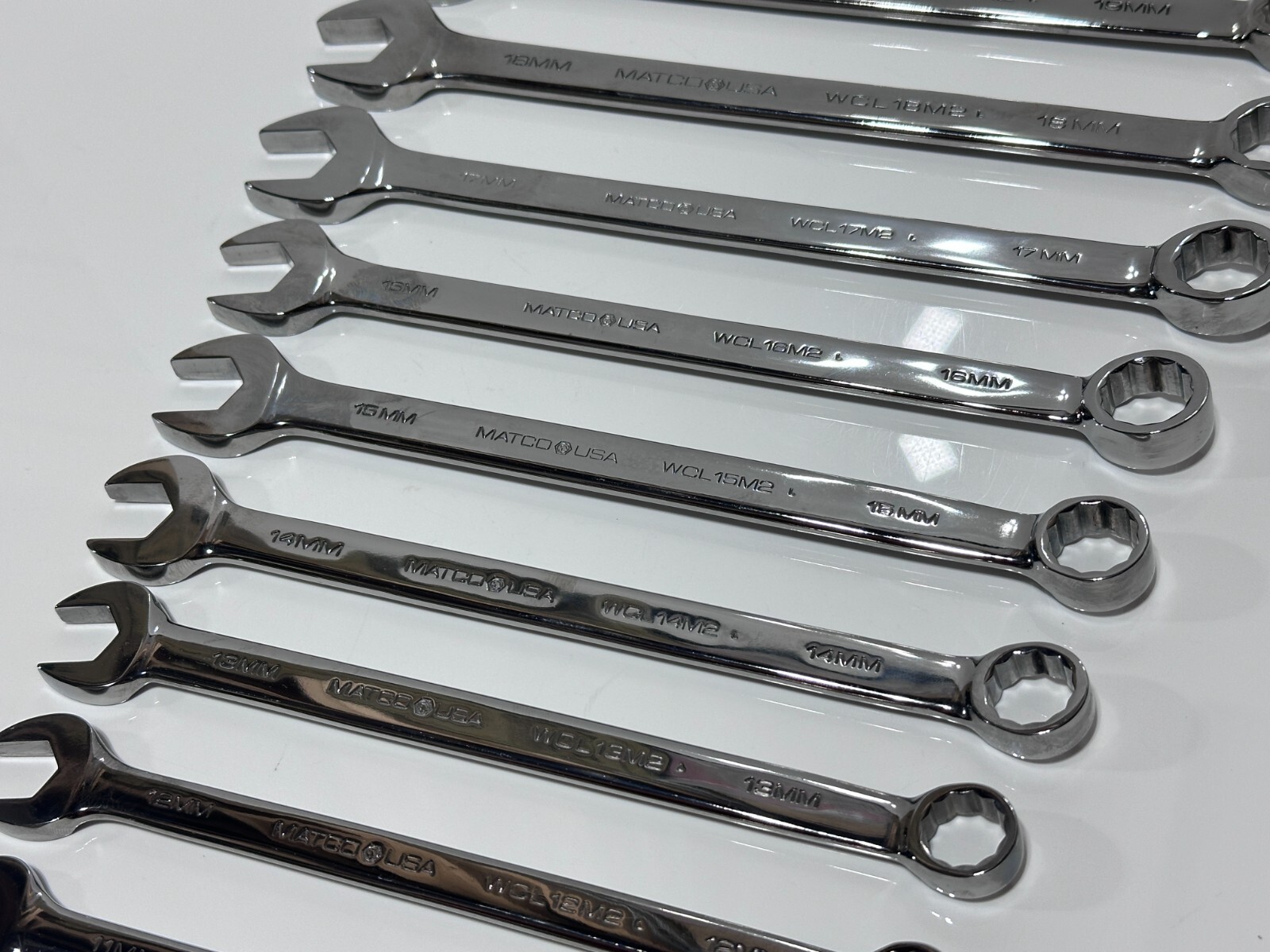 Matco Tools USA SWCLM12T 11pc Metric 9mm-19mm Full Polish Combination Wrench Set