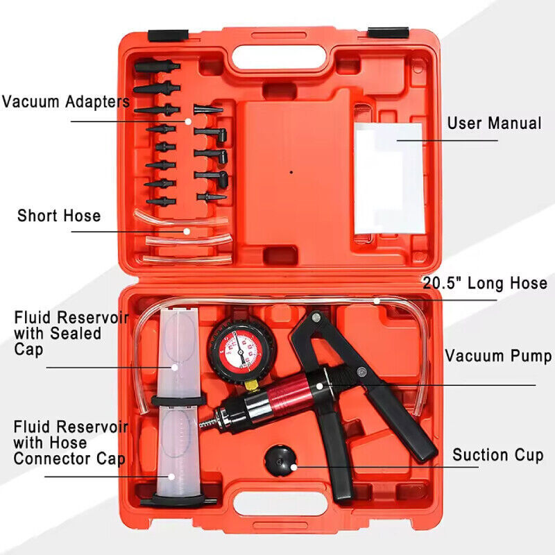 Hand Vacuum Pump Held Brake Bleeder Tester Set Bleed Car Motorbike Bleeding Kit