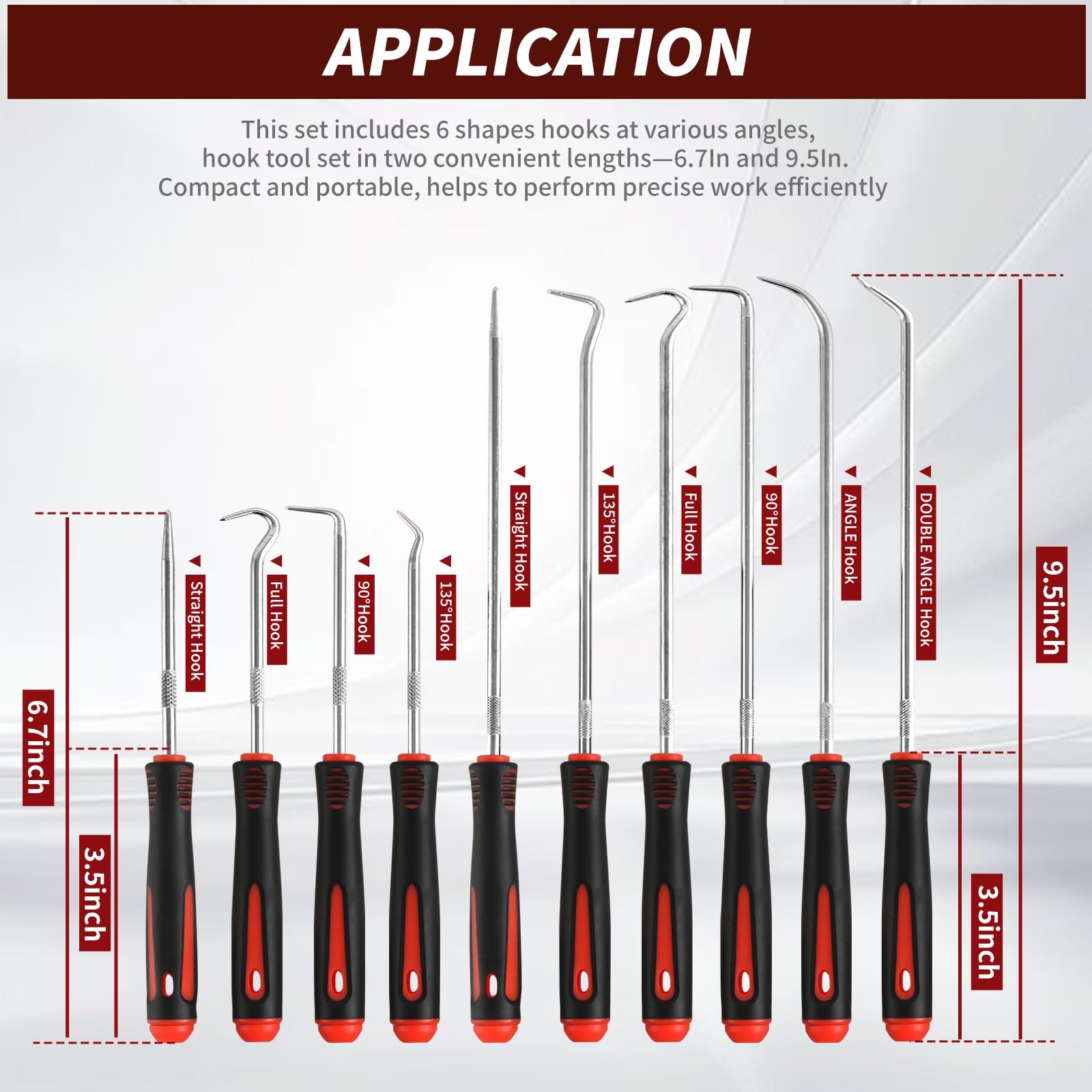 Pahiuii Hook and Pick Set – 10PCS Precision Tools with Non-Slip Grip red