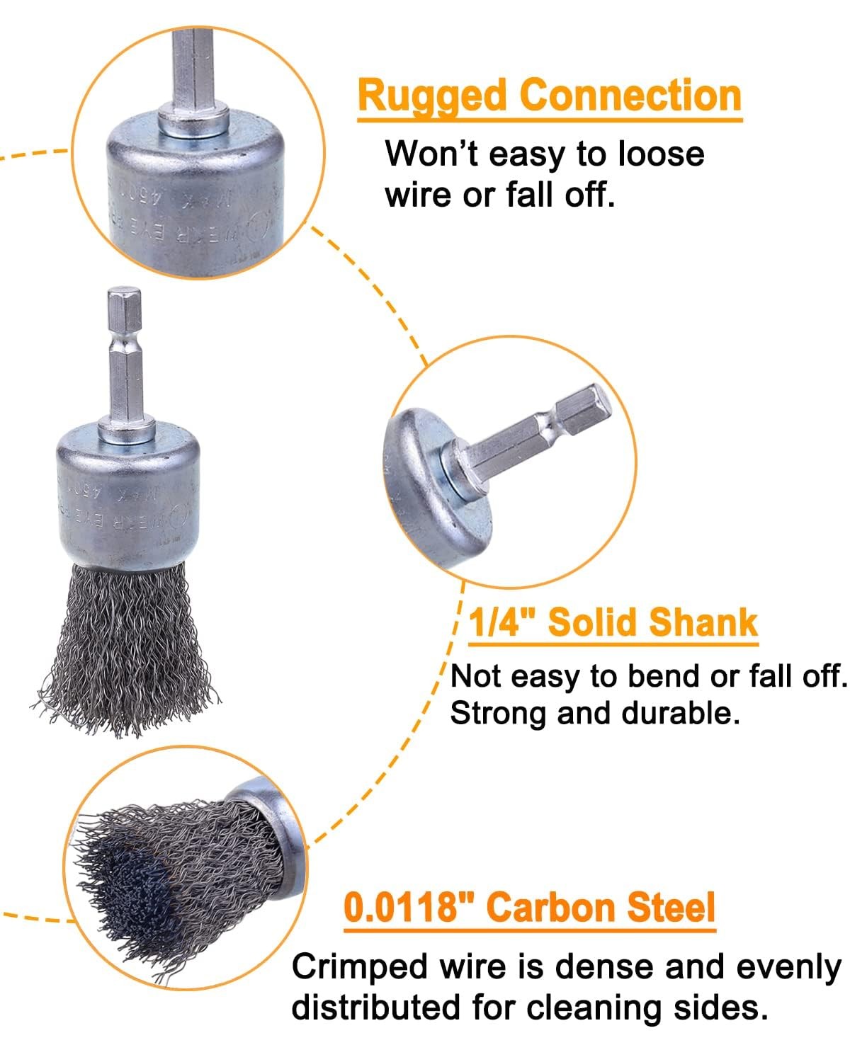 Rocaris 30 Pack Carbon Steel Wire Wheel Brush with 1/4-Inch Hex Shank, Grey