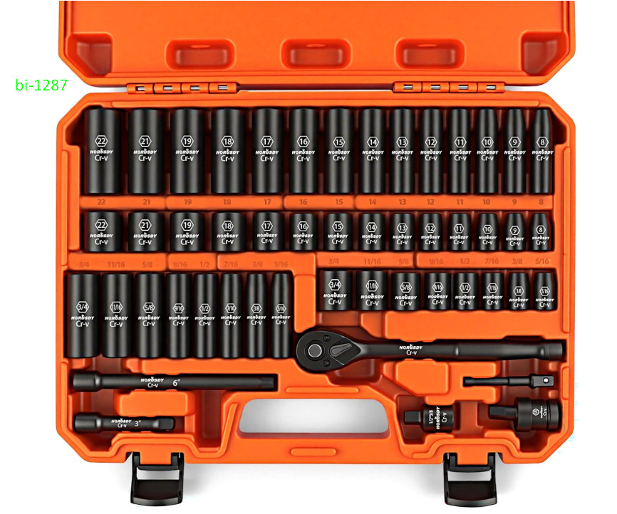 3/8″ Drive Impact Socket Set, 50PC SAE & Metric 6-Point, Ratchet & Extensions