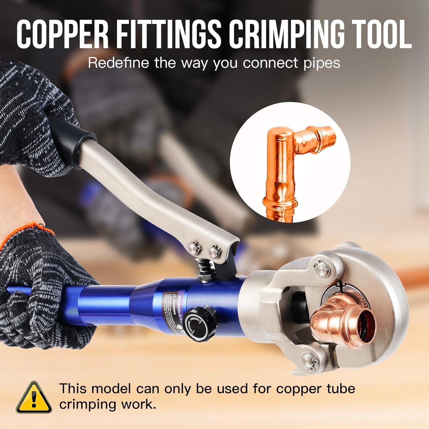 Hydraulic Copper Press Tool with 1/2″,3/4″ and 1″ Jaw Silver, Blue, Black