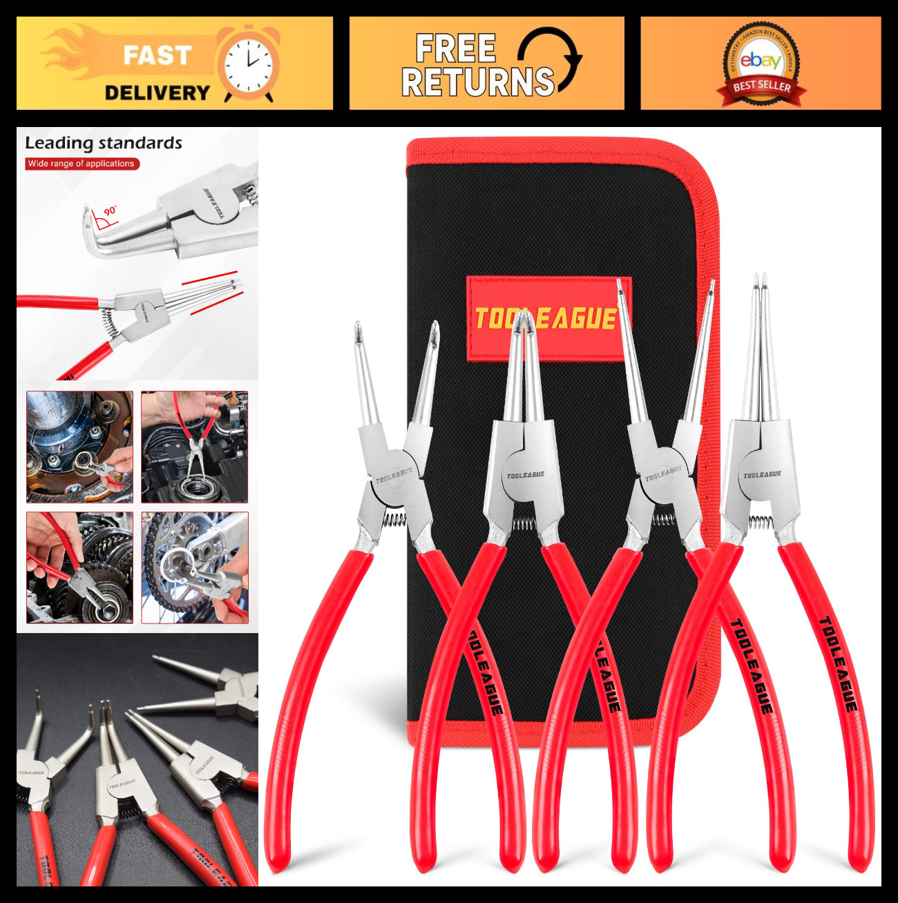 4 Pcs Heavy Duty Snap Ring Pliers Set, 9″ Internal/External Circlip Tool for Loc