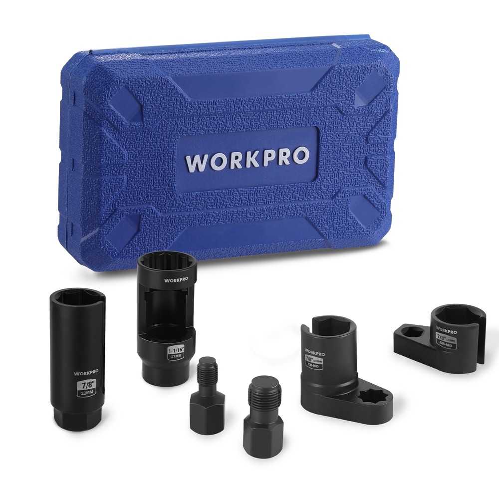 WORKPRO 6PC O2 Oxygen Sensor Socket Automotive 3/8″ 1/2″Drx1-1/16″7/8″ 27mm 22mm
