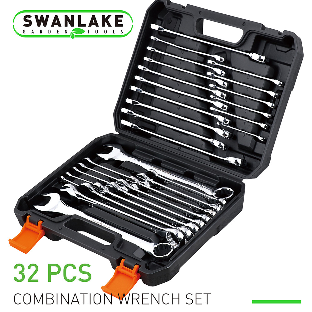 32PC Wrench Spanner Set SAE Metric 1/4″-1″ 7-22mm 12 Point Box End Storage Case