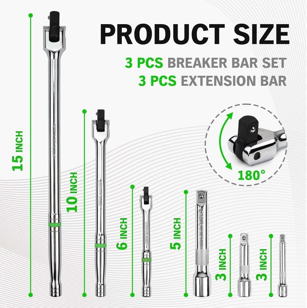 Swanlake 6pc Breaker Bar Set1/4″ 3/8″ & 1/2″ Driveheavy Duty Breaker Bars 6inch