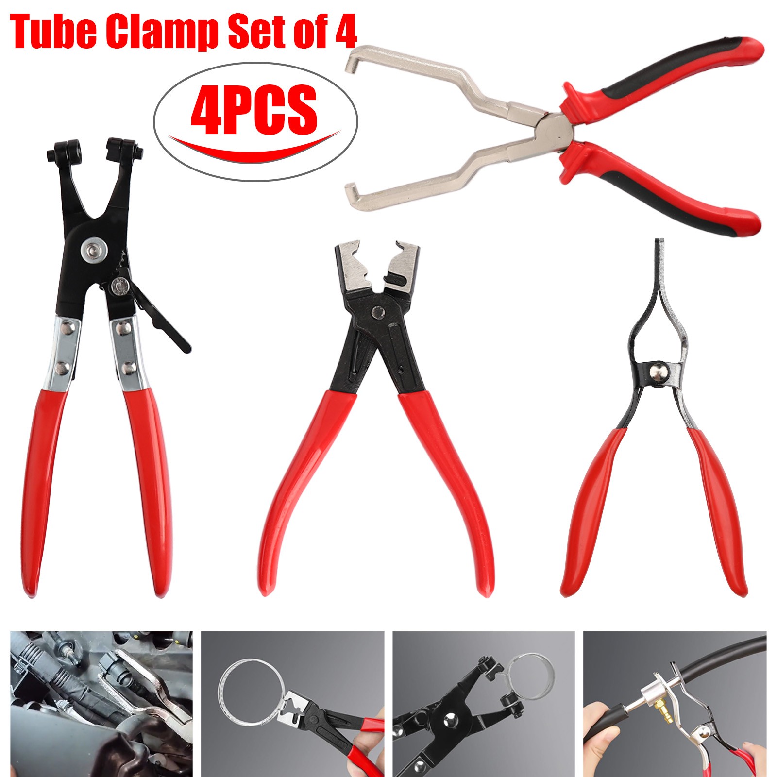 4Pcs Hose Clamp Pliers Remover Kit Water Pipe Fuel Spring Removal Tool Pipe Clip
