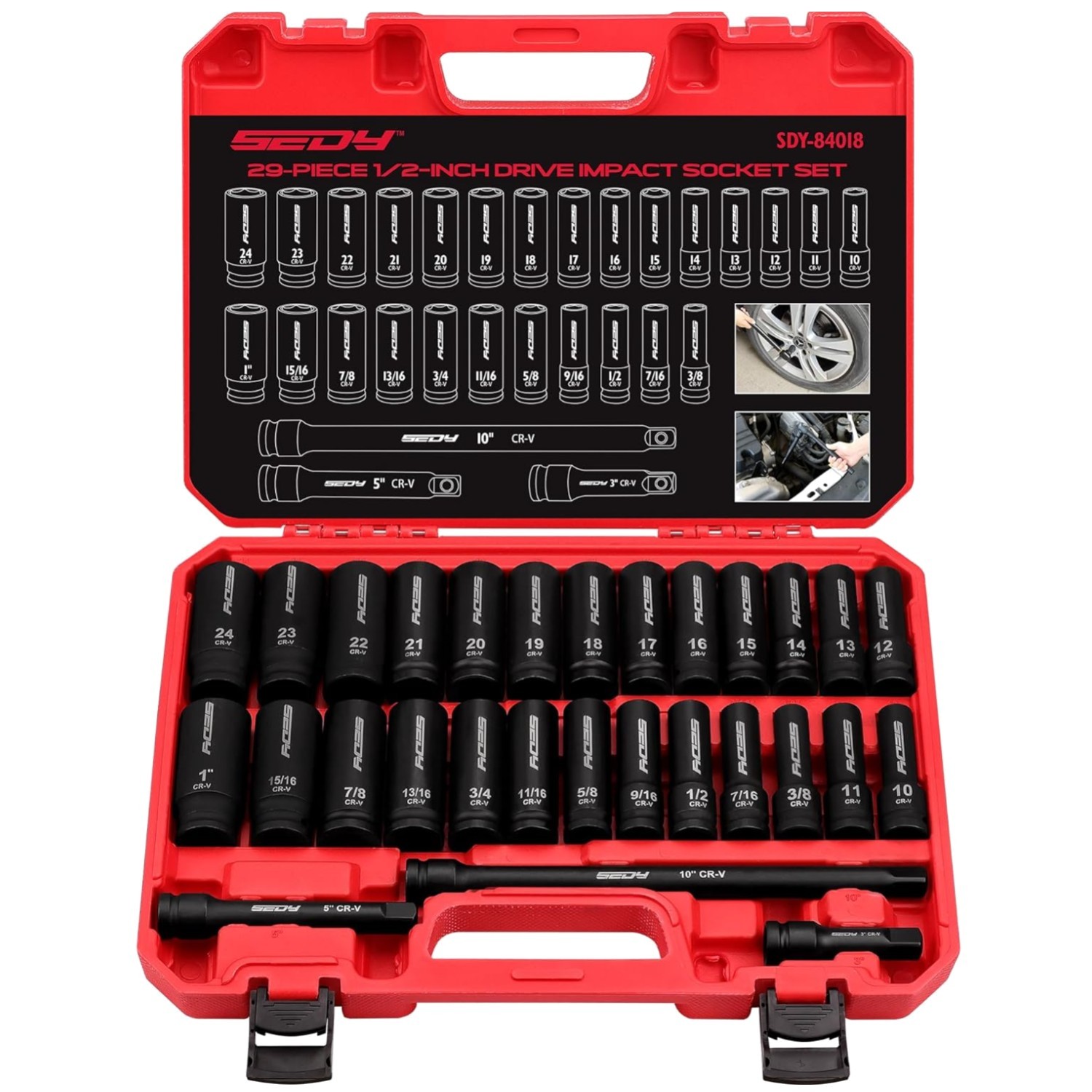 Metric & SAE 29-Piece Impact Socket Set CR-V Material