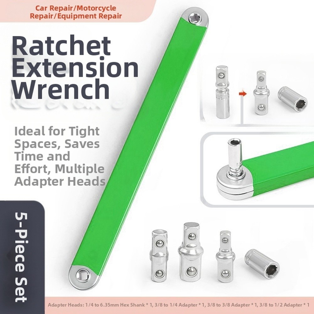 Automotive Ratchet Wrench Set with Extension and Multiple Adapter Sizes
