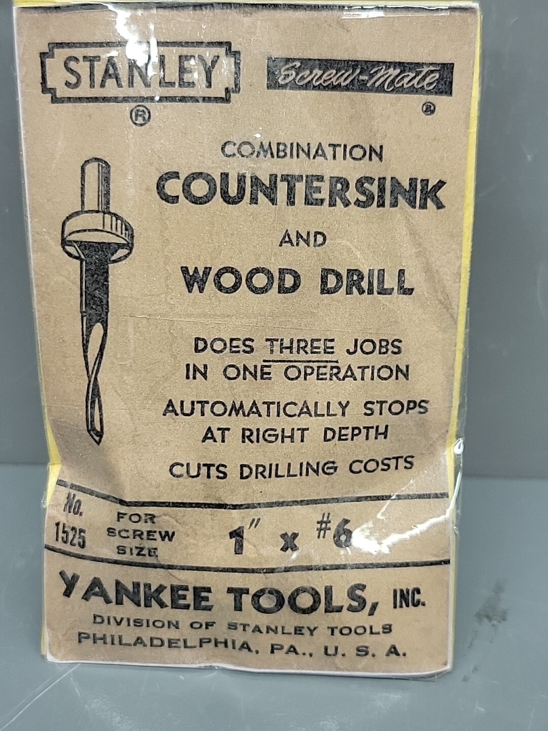 Stanley Screw-Mate Drill Countersink 04-602 Wood Drill 1″ x #6 1525 NOS USA