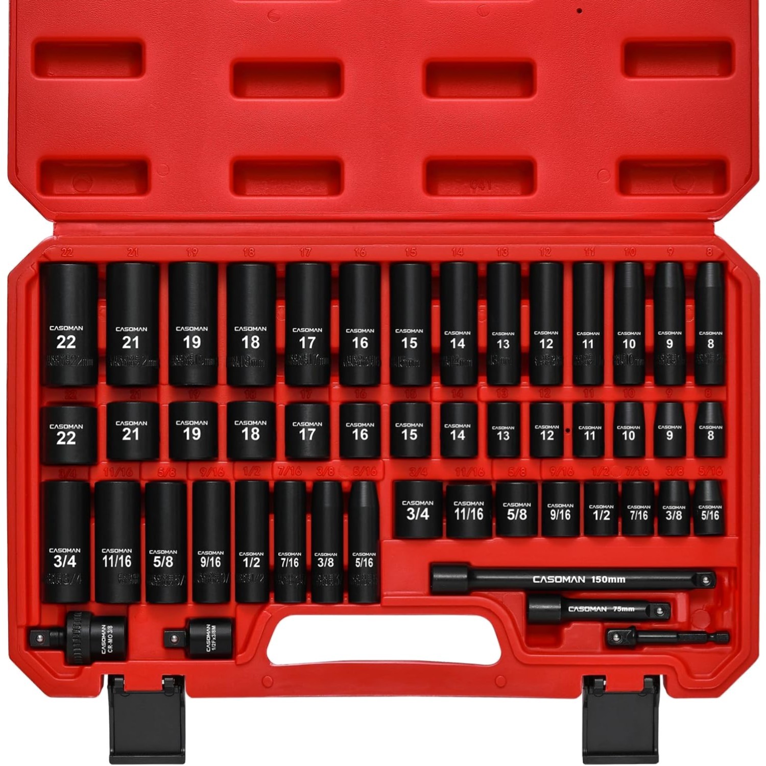 3/8″ Drive Impact Socket Set – 49pc SAE/Metric Deep & Shallow 6-Point Cr-V Steel