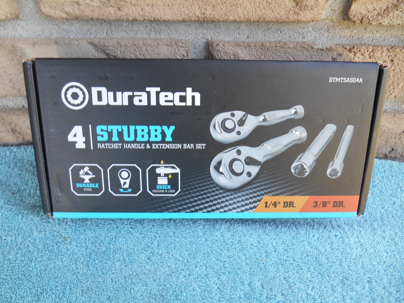 DURATECH 4PC Stubby Ratchet Set 1/4» and 3/8»Ratchets with 2 Extension Bars