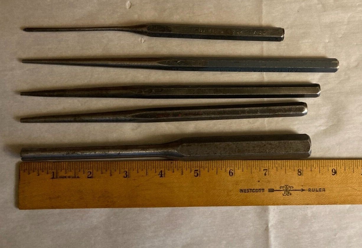 SHOP TOOLS, DAVIES & TRUE CRAFT METAL PUNCHS LOT OF 5 # 231 (3), 332 & P163B.