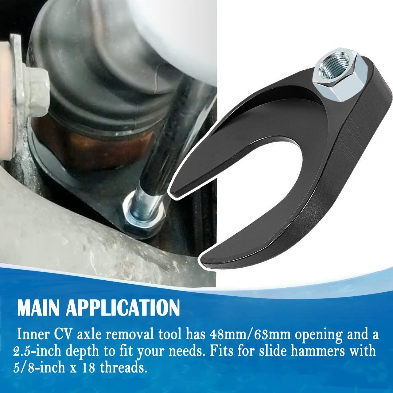 CV Axle Removal Tool 48mm with Nut, for Slide Hammers with 5/8-inch x 18 Threads