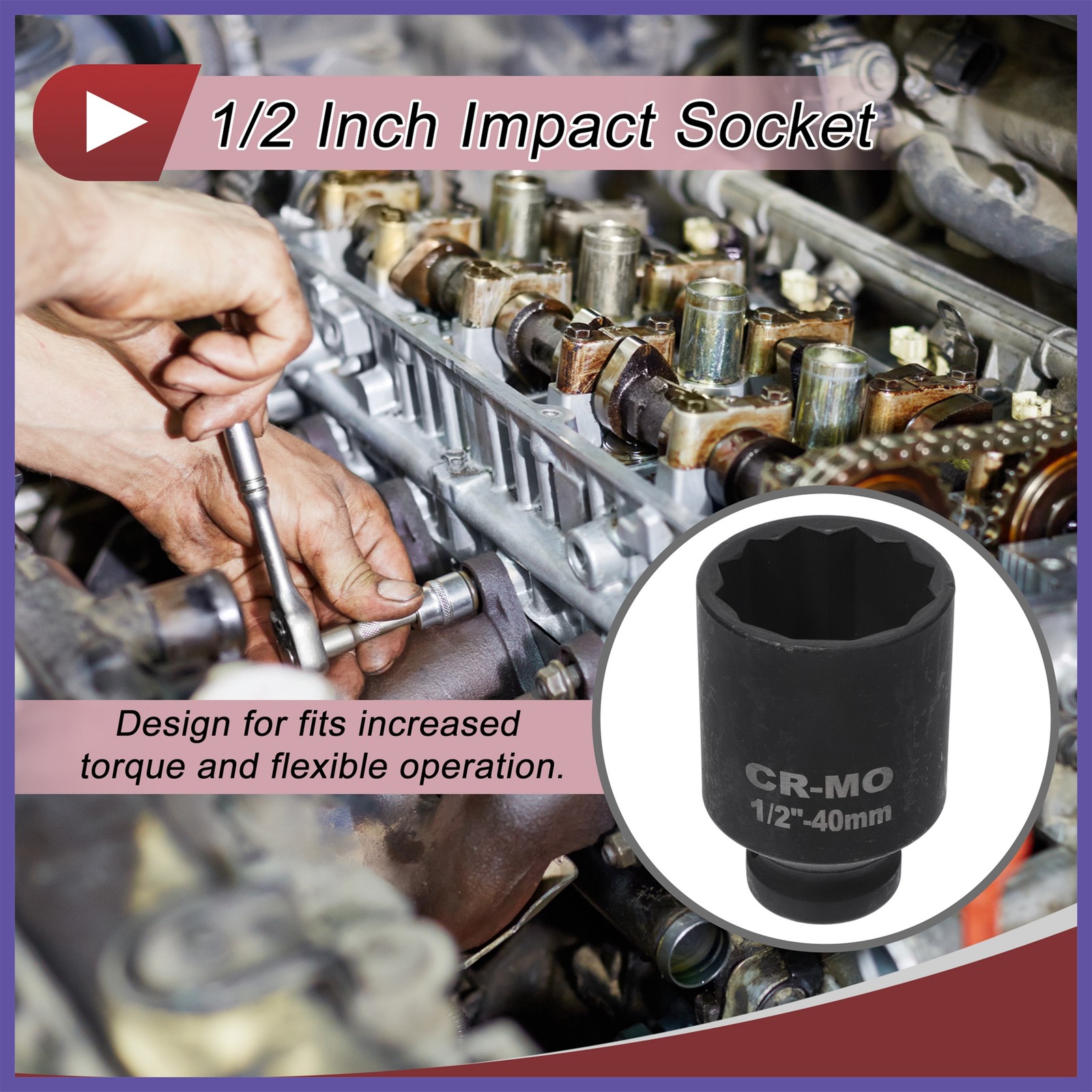 Universal 1/2 Inch Drive Impact Socket 40mm 12 Point High Carbon Steel 1Pcs