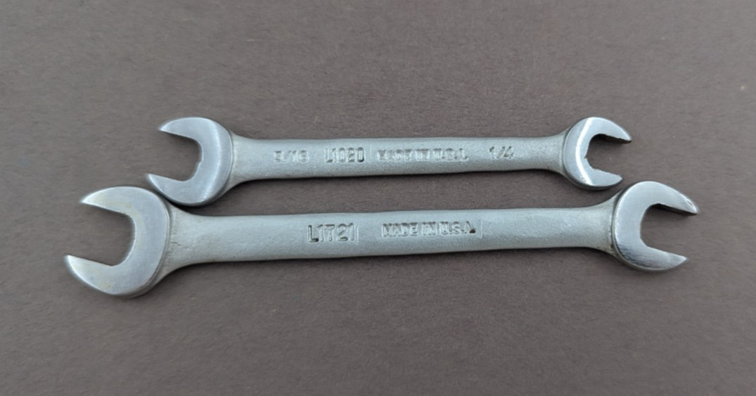 Billings No. L1020 (5/16 1/4) & L1721 (3/8 5/16) Open End Wrench Lot of 2