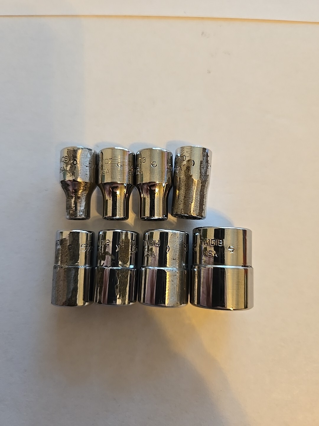 Snap On 1/4″ Drive 3/16″-7/16″ 9/16″ 12PT Shallow Chrome Sockets Lot Of 8