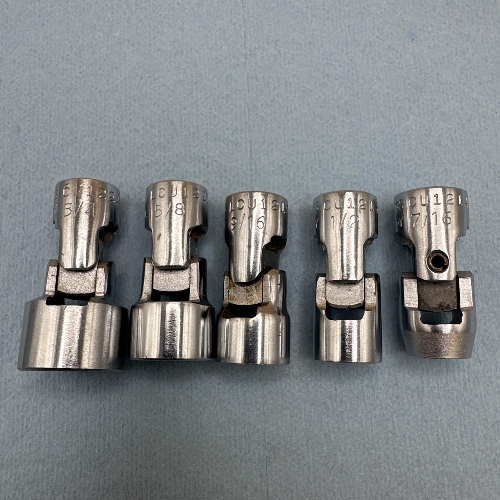 Vintage Billings Vitalloy 5 Pc Set 3/8” Drive Swivel Sockets 12 Pt SAE 7/16 -3/4