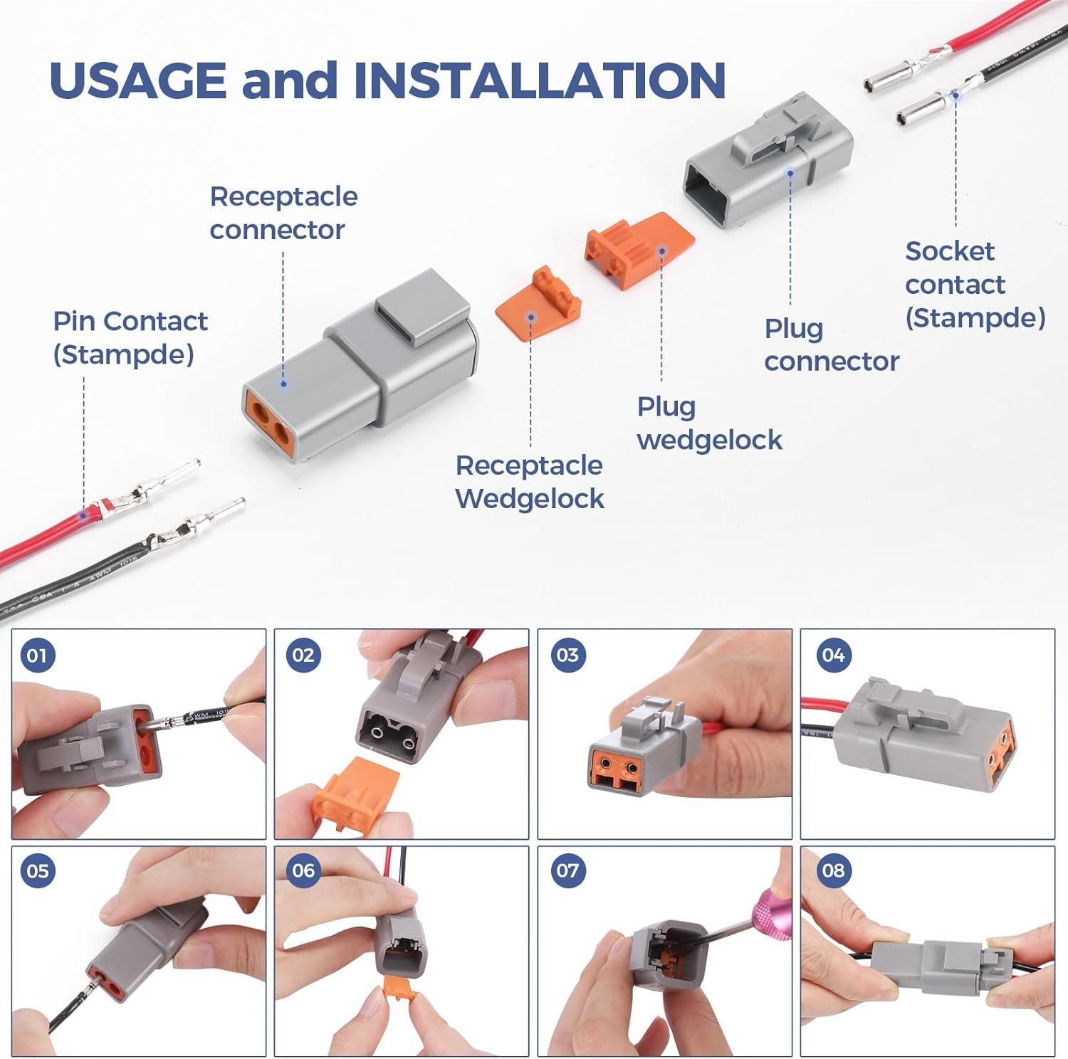 32 PCS Deutsch DTP Connector Kit 2 Pin Automotive Waterproof 2Pin-4 Set