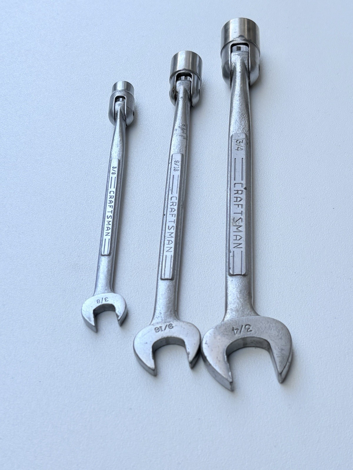 Vintage Craftsman =V= Swivel Flex Socket Wrenches 3pc Set 3/8 9/16 3/4 USA