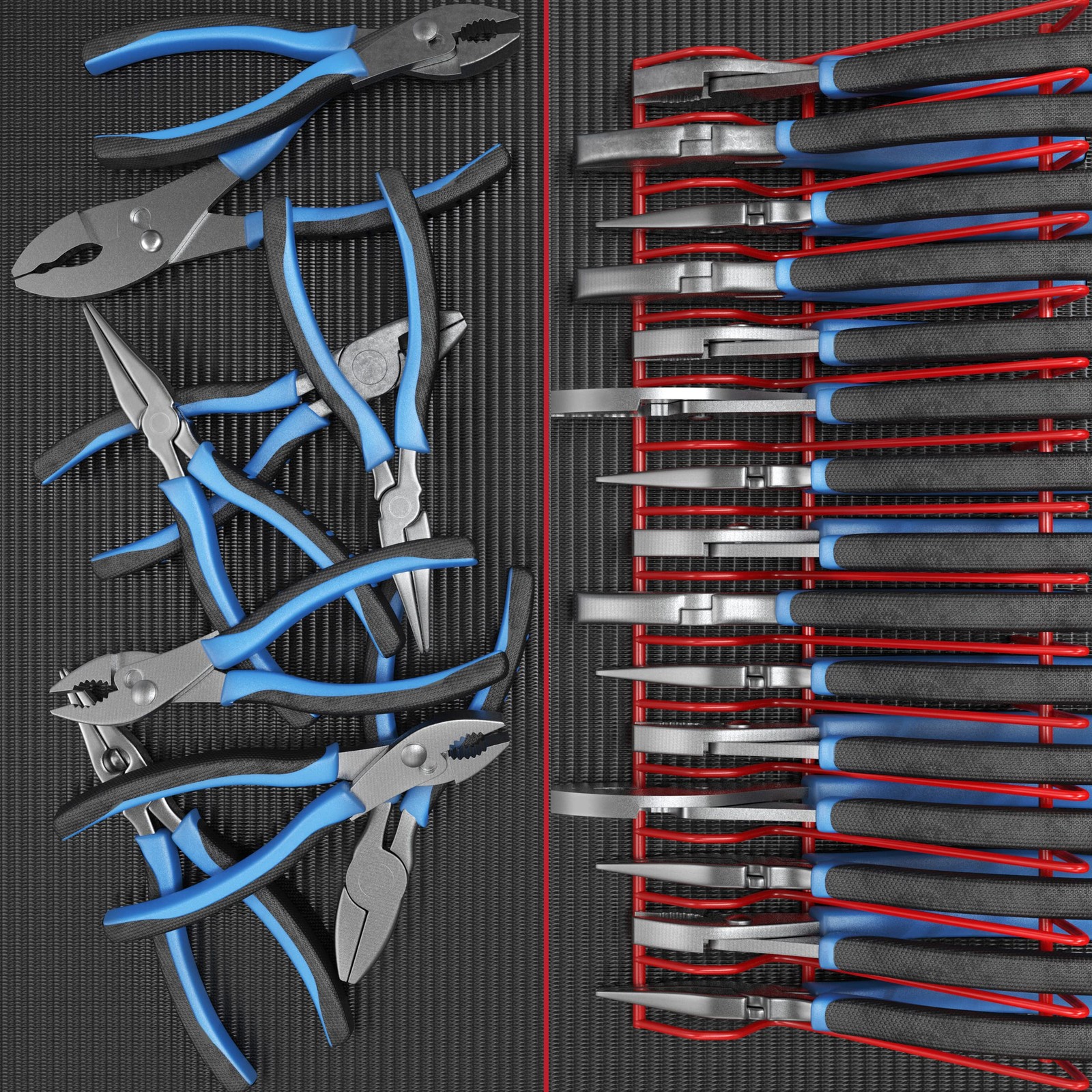 Olsa Tools Plier Rack – Red Organizer for Tool Box Drawer 16 Slots,