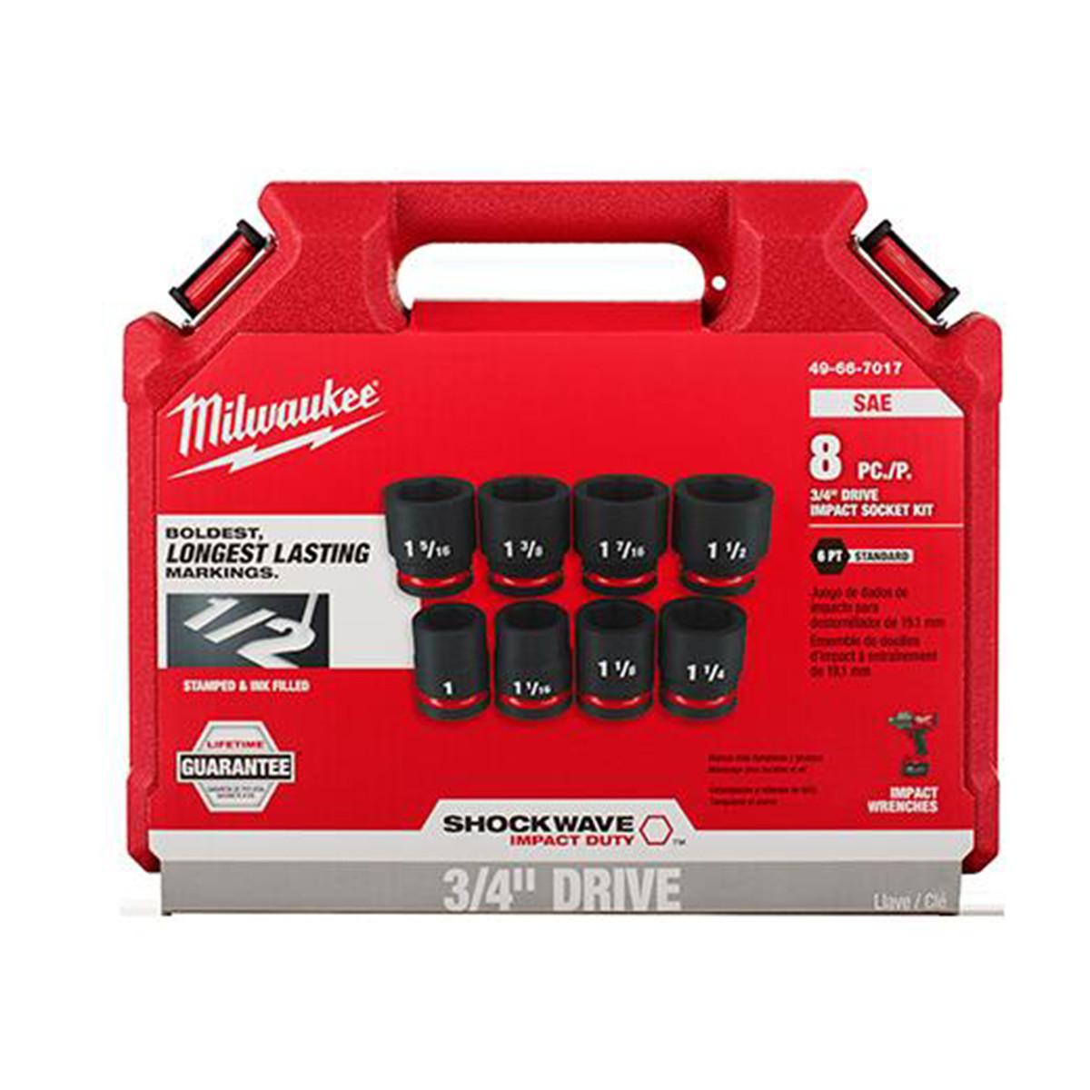 Milwaukee Tool 8PCSHOCKWAVE Impact Duty 3/4″ Drive SAE Standard 6 Point Socket S