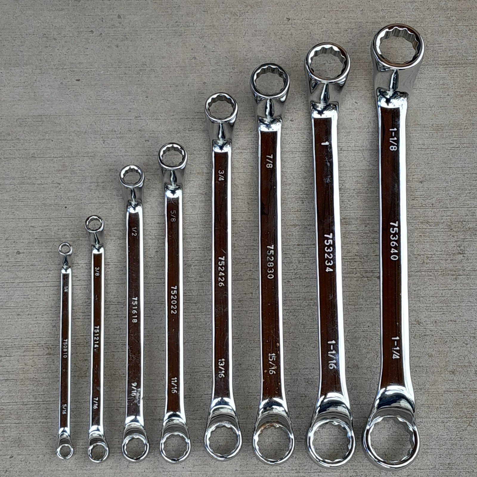 Genius Tools DE-708S 8 Piece SAE 75 Degree Double Ended Offset Ring Wrench Set