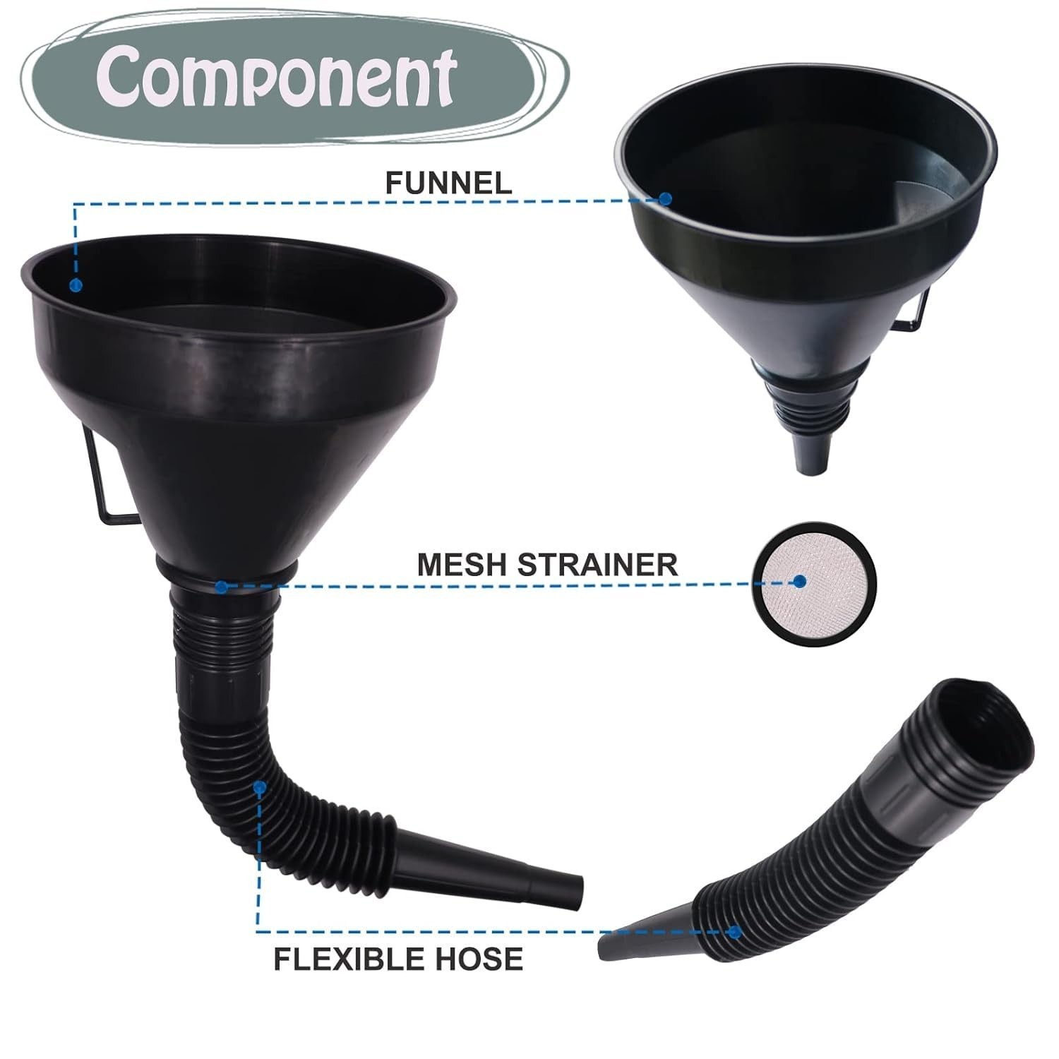 5PC Automotive Oil Funnel Set Flexible Fuel Transfer Funnel With Hose Gas Tool