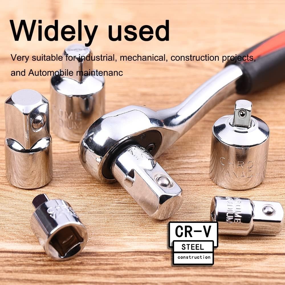 6 Piece Socket Adapter and Reducer Set, 1/4″, 3/8″, 1/2″ Chrome Vanadium Stee…