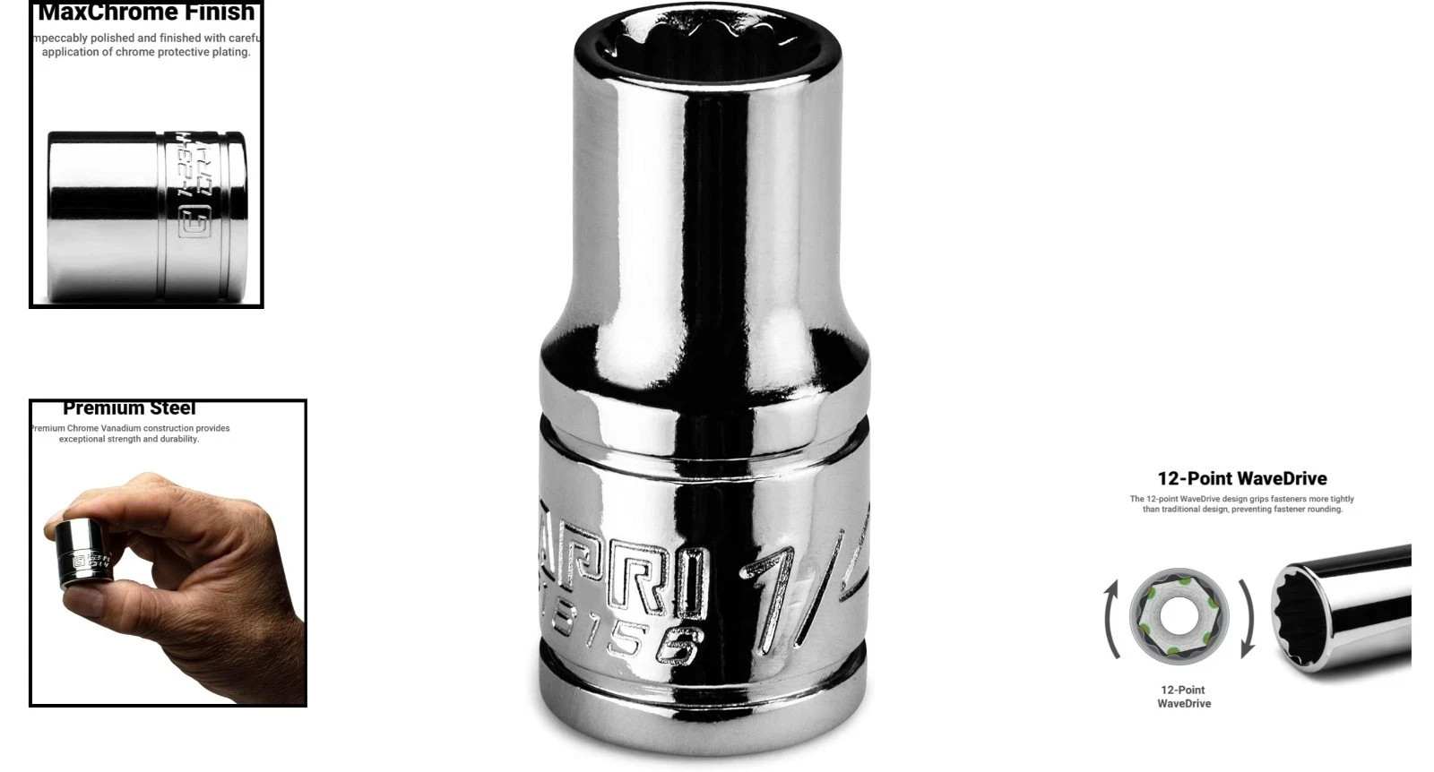 1/4-Inch 12-Point Socket | Chrome Vanadium, MaxChrome Finish, SAE Chrome