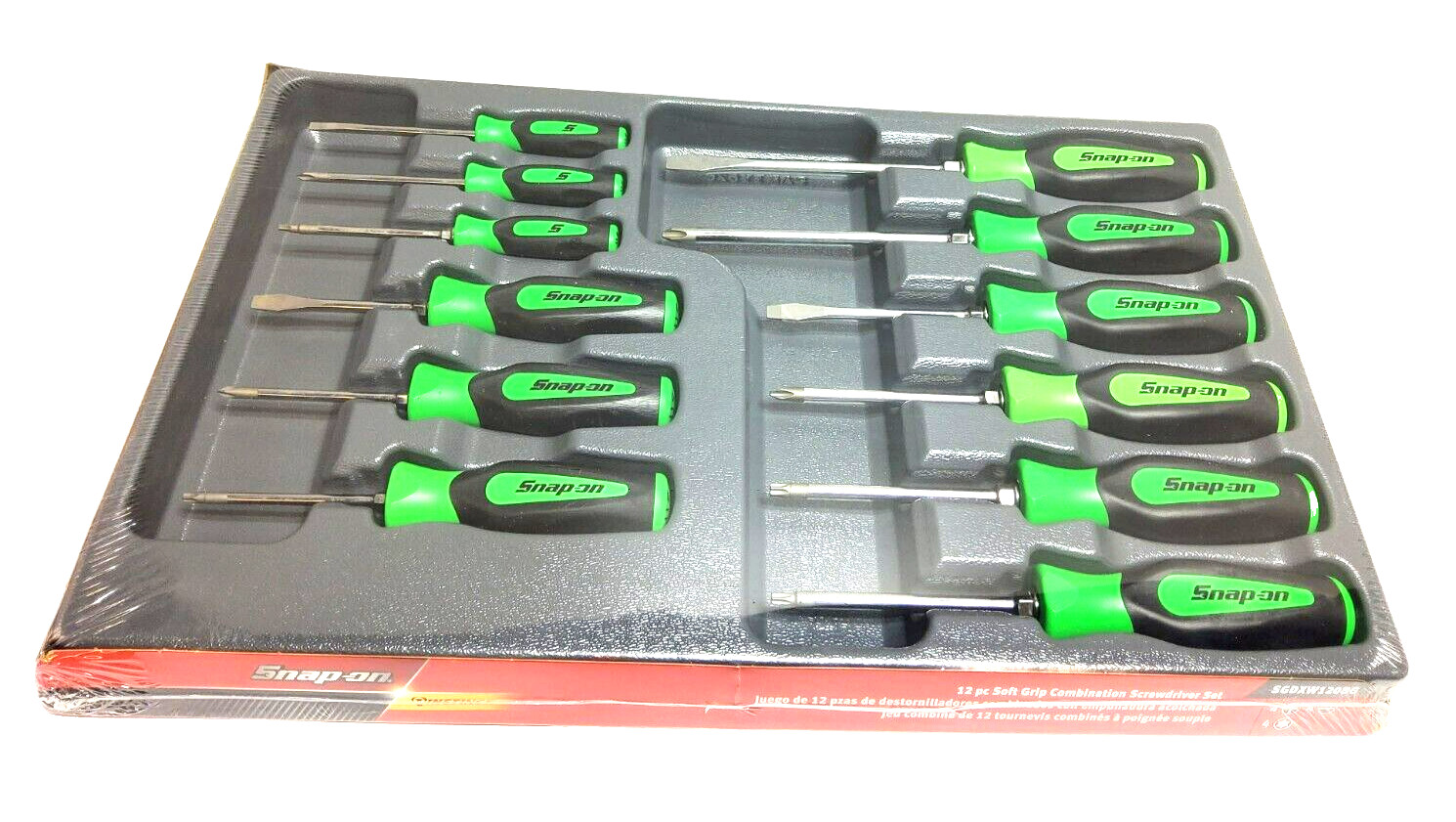 New Snap-on SGDXW120BG 12pc Soft Grip Combination Screwdriver set GREEN Sealed