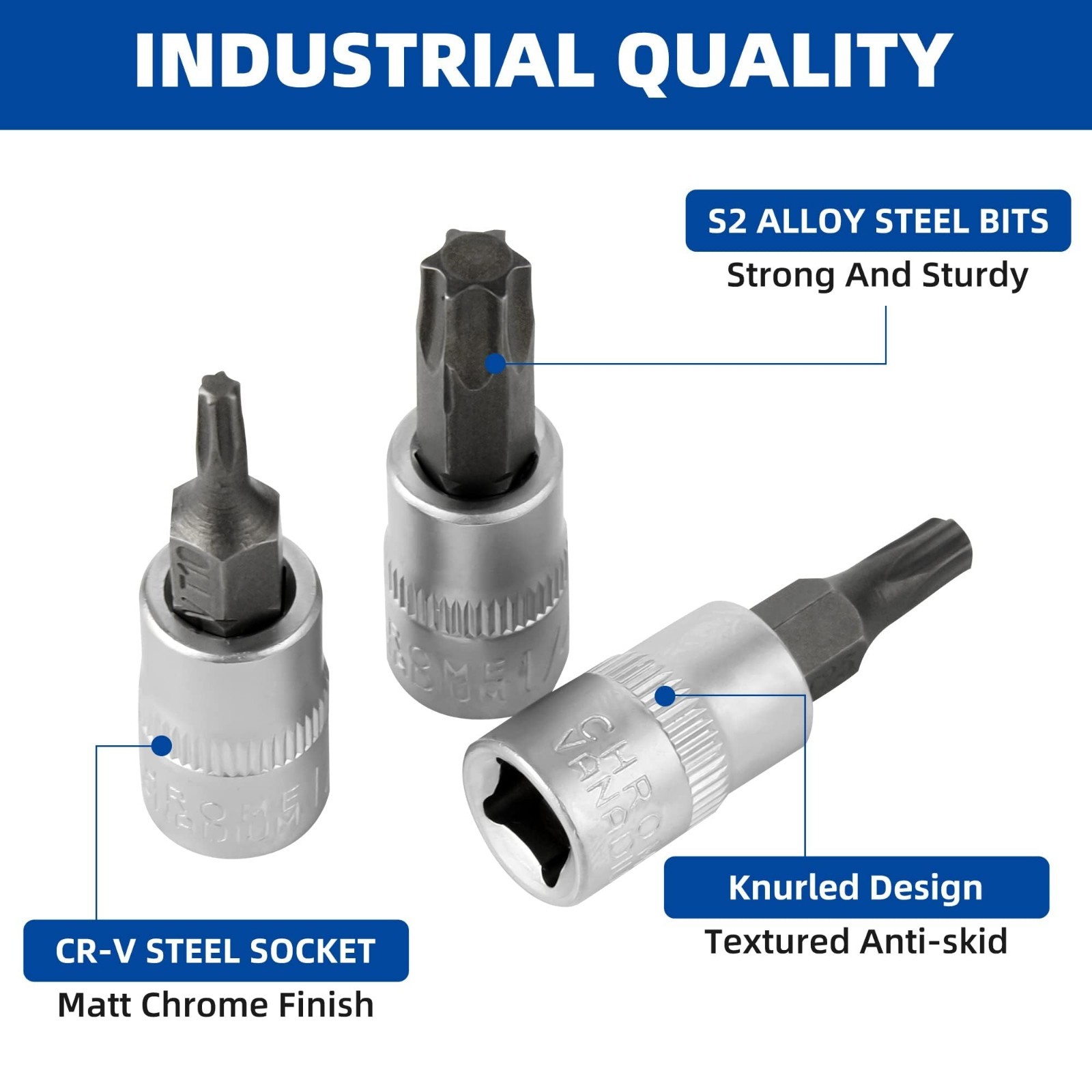 9-Piece Torx Bit Socket Set, 1/4″ Drive, T10-T50, S2 Alloy Steel & CR-V Quality